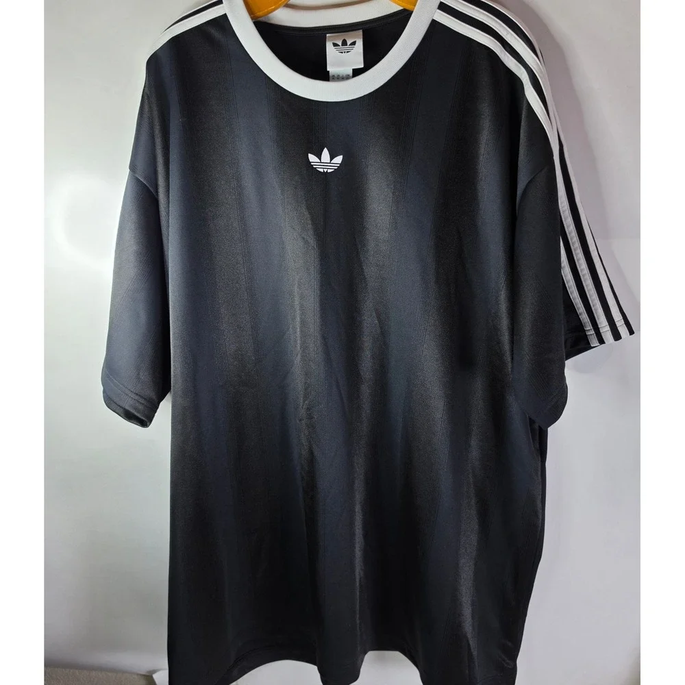 adidas Originals Mens Adicolor Jacquard Jersey Black White 2XL Retro Shirt